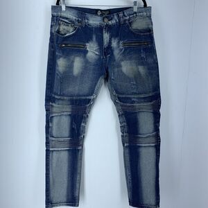 Road Narrows Mens 36 Moto Biker Jeans Streetwear Grunge Distressed Ribbed Skate